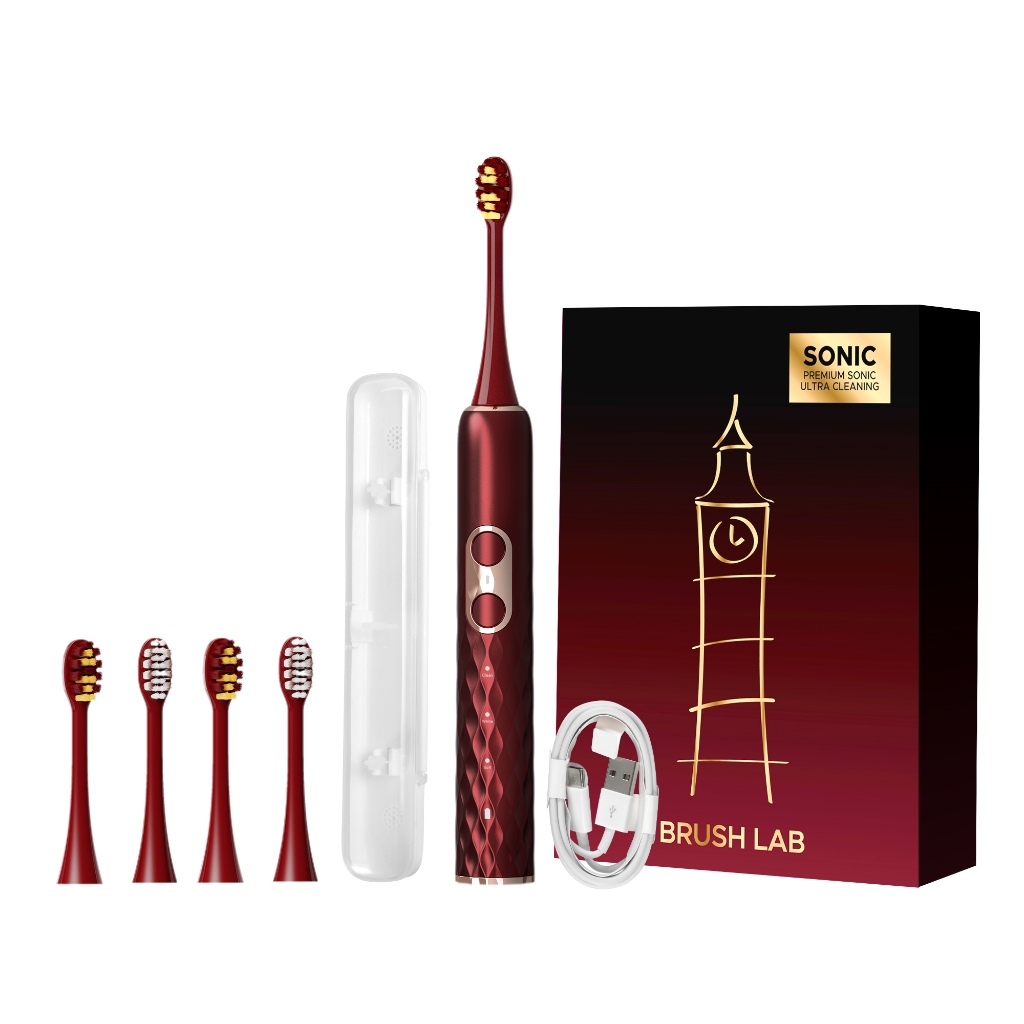 OralGos Escova Elétrica  Sonic, 38000/min, 9 Modos, IPX7, Presente - Vermelho