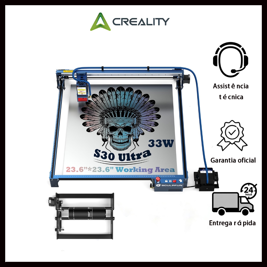 Creality&SCULPFUN S30 Ultra 33W Máquina De Gravação A Laser com 360° ROLO AR compressor 100/240V em Oferta na Shopee