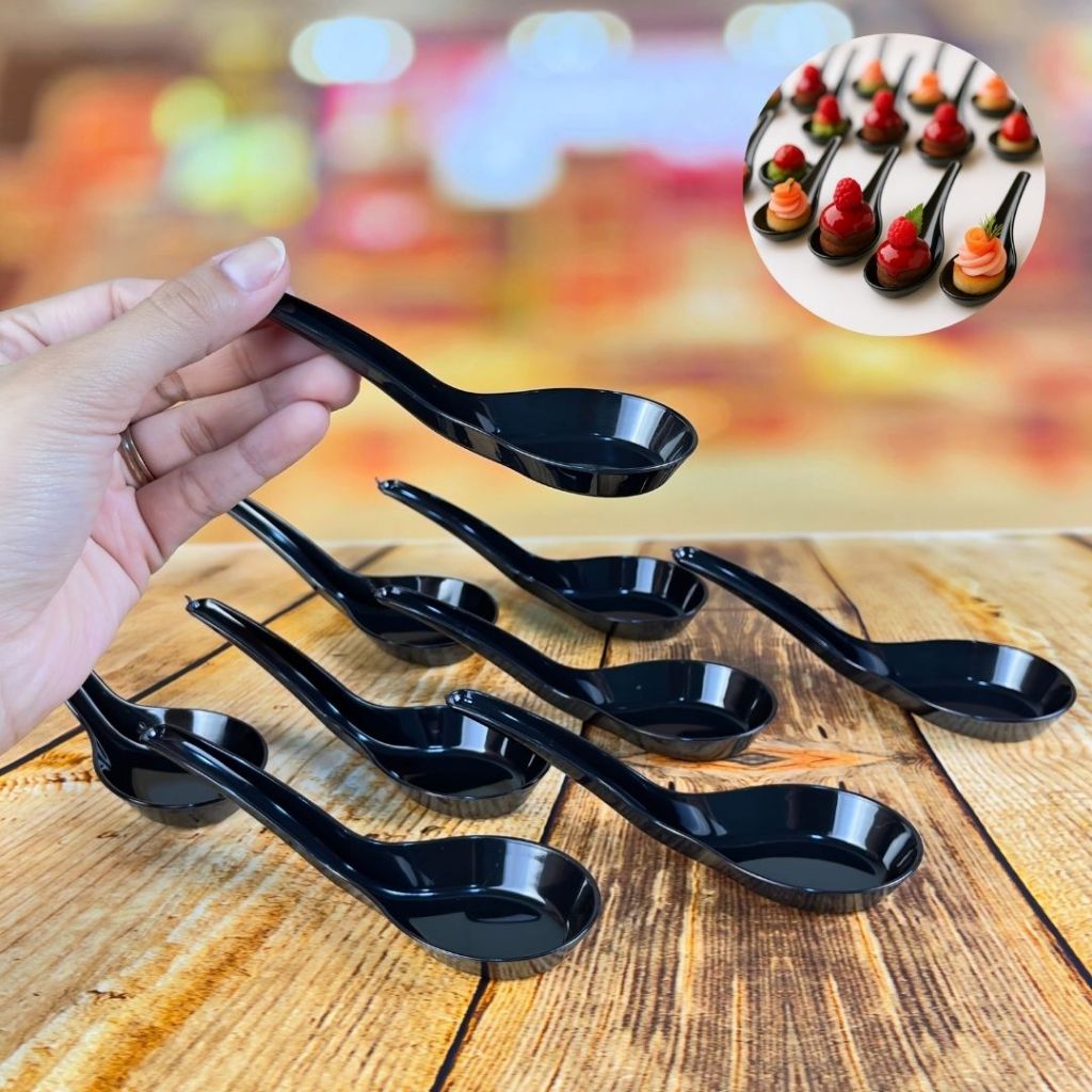 200 COLHER PRETA INDIANA PARA CANAPÉ BUFFET PLASTILANIA(CHOCO)