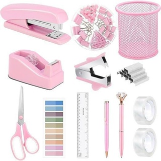 Conjunto rosa de 13 peças, agrafador, armazenamento de escritório, material escolar, conjunto de artigos de papelaria em Oferta na Shopee
