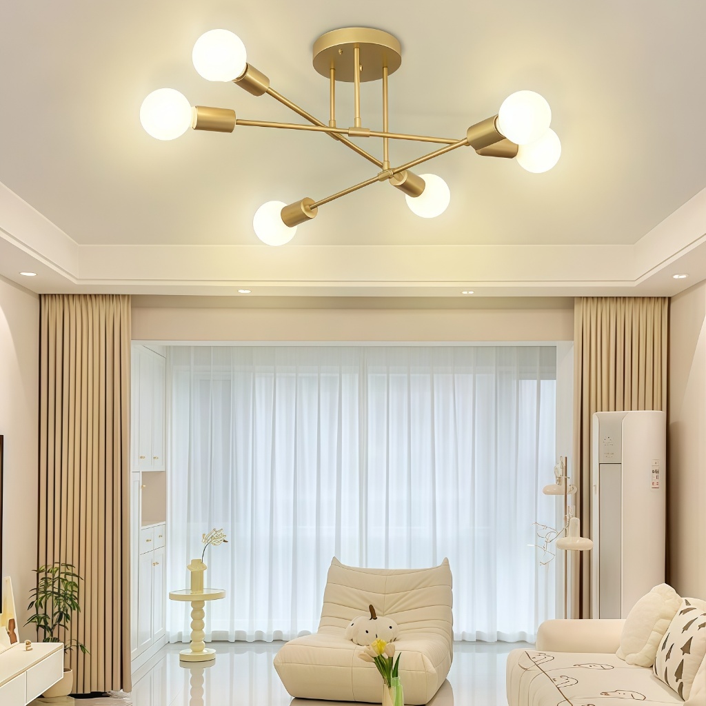 Lustre Moderno Lâmpada De Teto Semi-Embutida Iluminação De Ouro Antiga Nórdica Decorativa De Casa