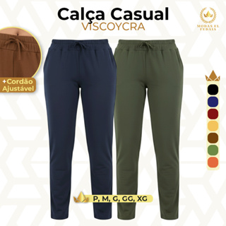 Calça casual Feminina Viscoycra Cintura Alta Bolsos Laterais P Ao XG em Oferta na Shopee