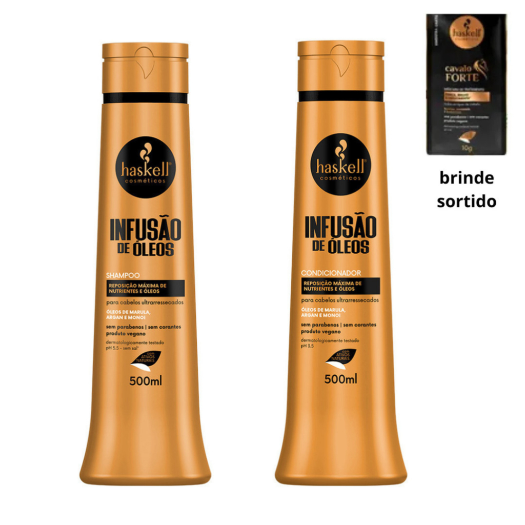 Kit Shampoo + Condicionador 500ml Infusão de Óleos Haskell Marula Argan e Monoi