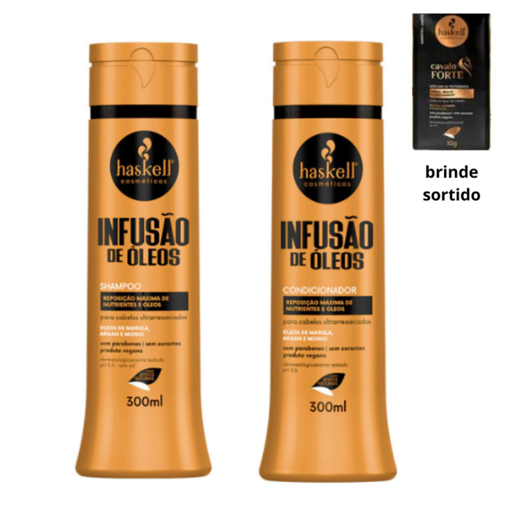Kit Shampoo + Condicionador 300ml Infusão de Óleos Haskell Marula Argan e Monoi