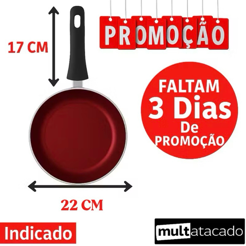 Frigideira  22 CM Antiaderente 4 mm Reforçada Com Cabo Ergonômico Top FRIGIDEIRA em Oferta na Shopee