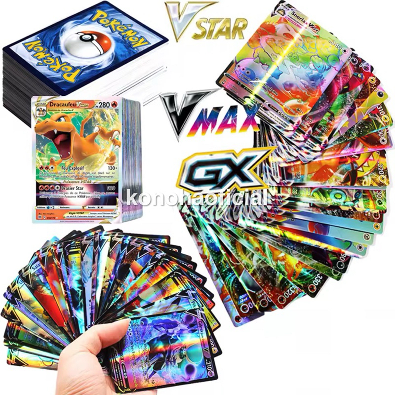 Lote 150 Cartas Pokémon TCG Brilhantes GX VMAX VSTAR Cards Raras Pikachu Charizard Lucario Mewtwo Anime Coleção Geek