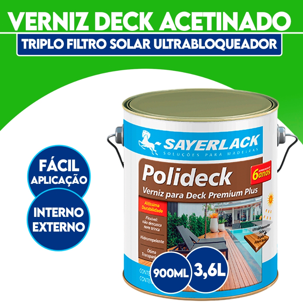 Verniz Deck Acetinado Para Madeira Interno Secagem Rápida Lata Galão 900ml/3,6 L