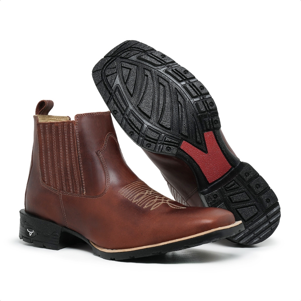 Bota Botina Texana Country Bico Quadrado Couro Legítimo Cano Curto Direto da Fábrica