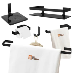 Kit Acessórios Banheiro Quadrado Preto Fosco + Porta Shampoo + Saboneteira Suporte Para Sabonete