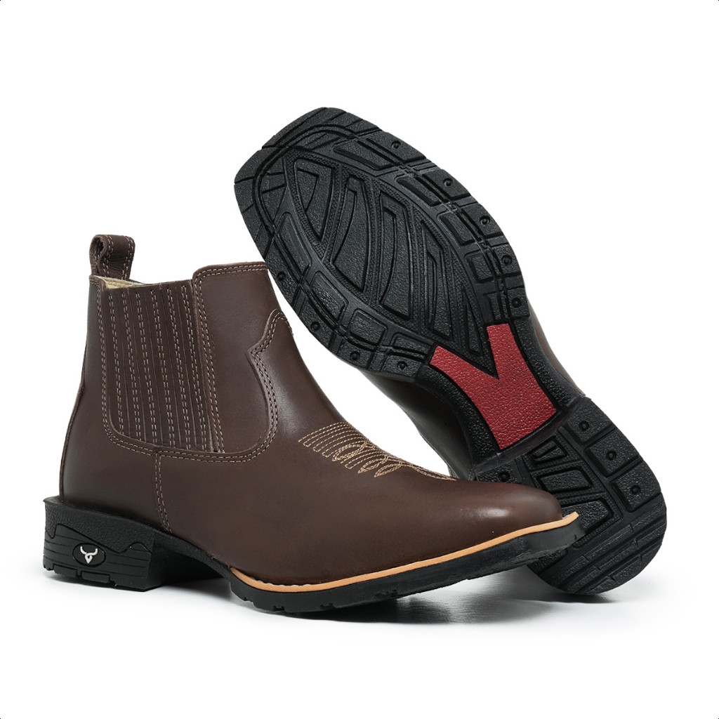 Botina Masculina Country Texana Feita Em Couro Legítimo Cano Curto Bico Quadrado Brete Boots