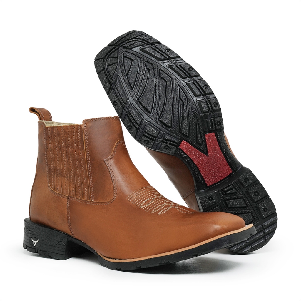 Bota Texana Masculina Bico Quadrado Cano Curto Country De Couro Macia Confortável Brete Boots
