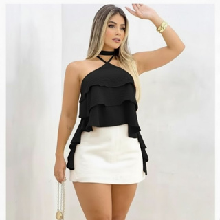 Cropped Bata Blusa Soltinha com Babado em Camadas / Ciganinha em Oferta na Shopee