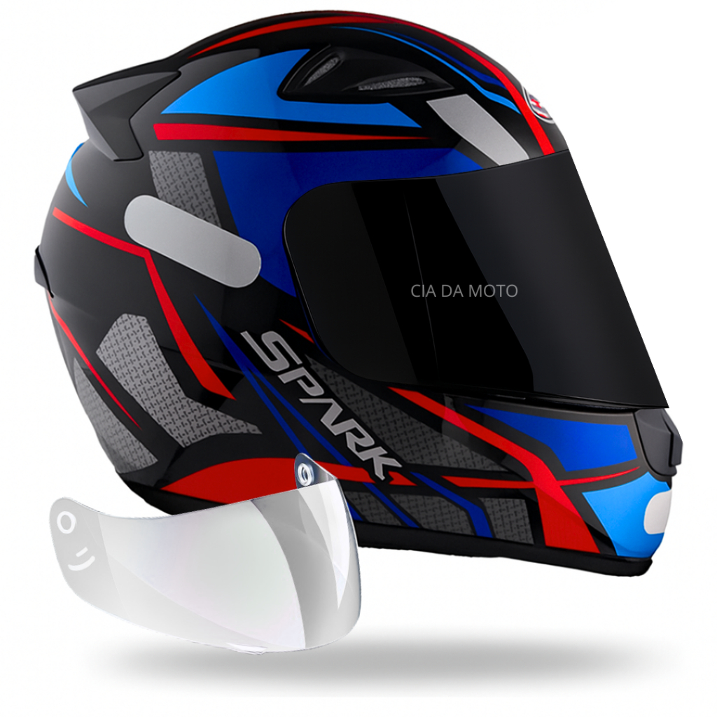 Capacete Ebf Fechado Spider Azul Mais Viseira Fumê 2.2mm