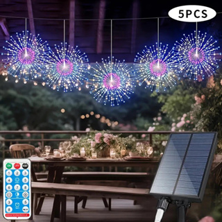 Kit 5 Luzes De Fogos De Artifício Solar Pacote Com 450 Leds Controle Remoto Decoração de Natal Festa em Oferta na Shopee
