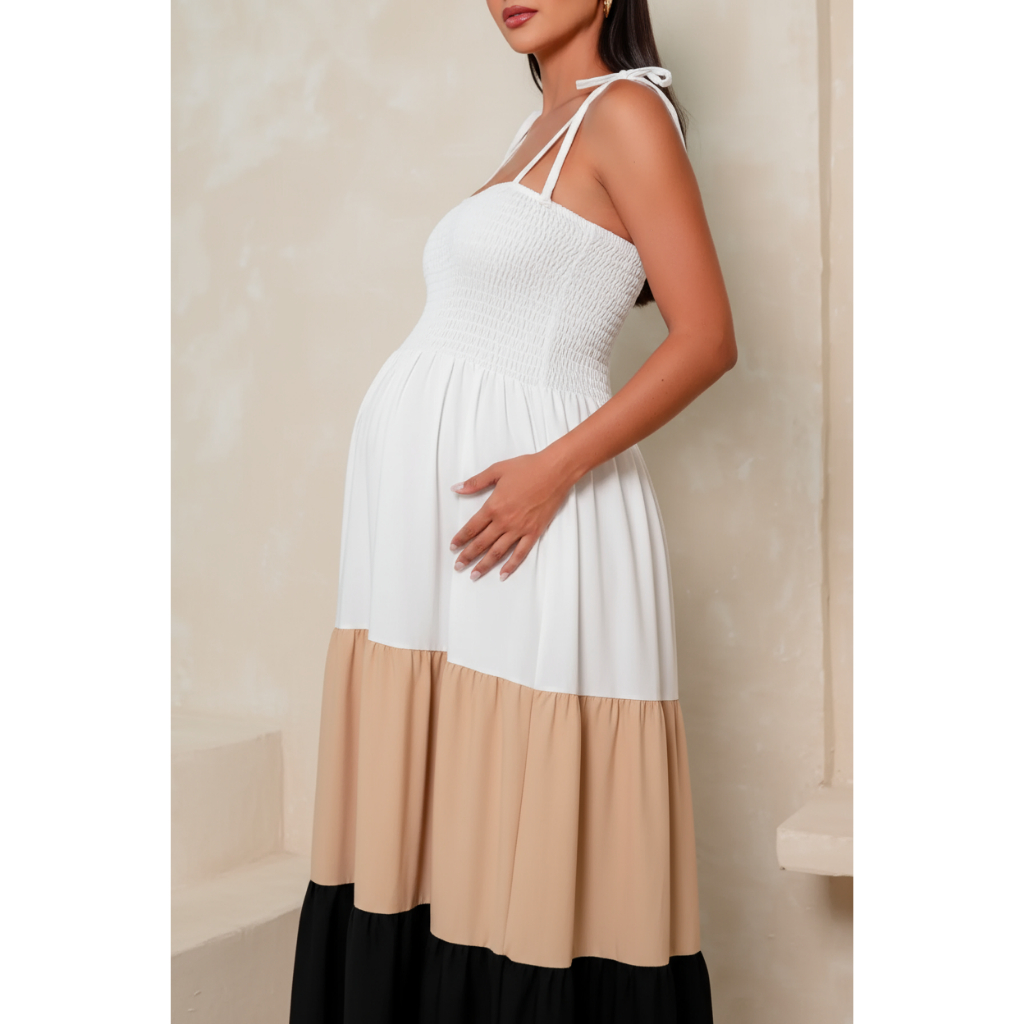 Vestido Gravidez Moda Verão Vestido Longo Alça em Lastex