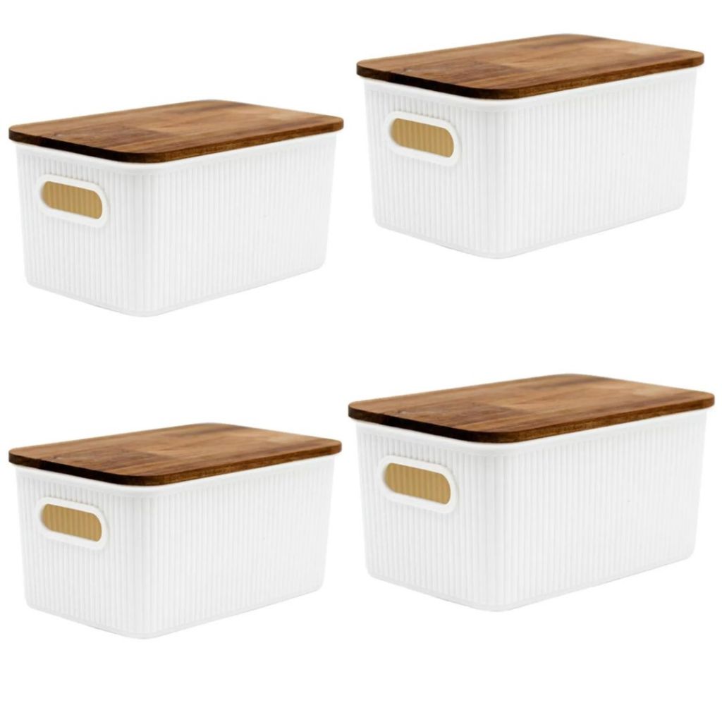 Kit 4 Caixas Organizadoras 1,5L com Tampa Off White Oikos Branco em Oferta na Shopee