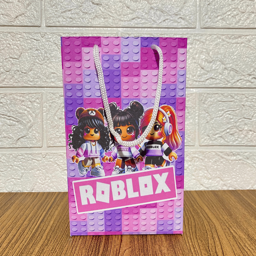 KIT PEGUE E MONTE SACOLINHA PERSONALIZADAS para Festas Mimos Aniversário Lembrancinhas ROBLOX MENINA
