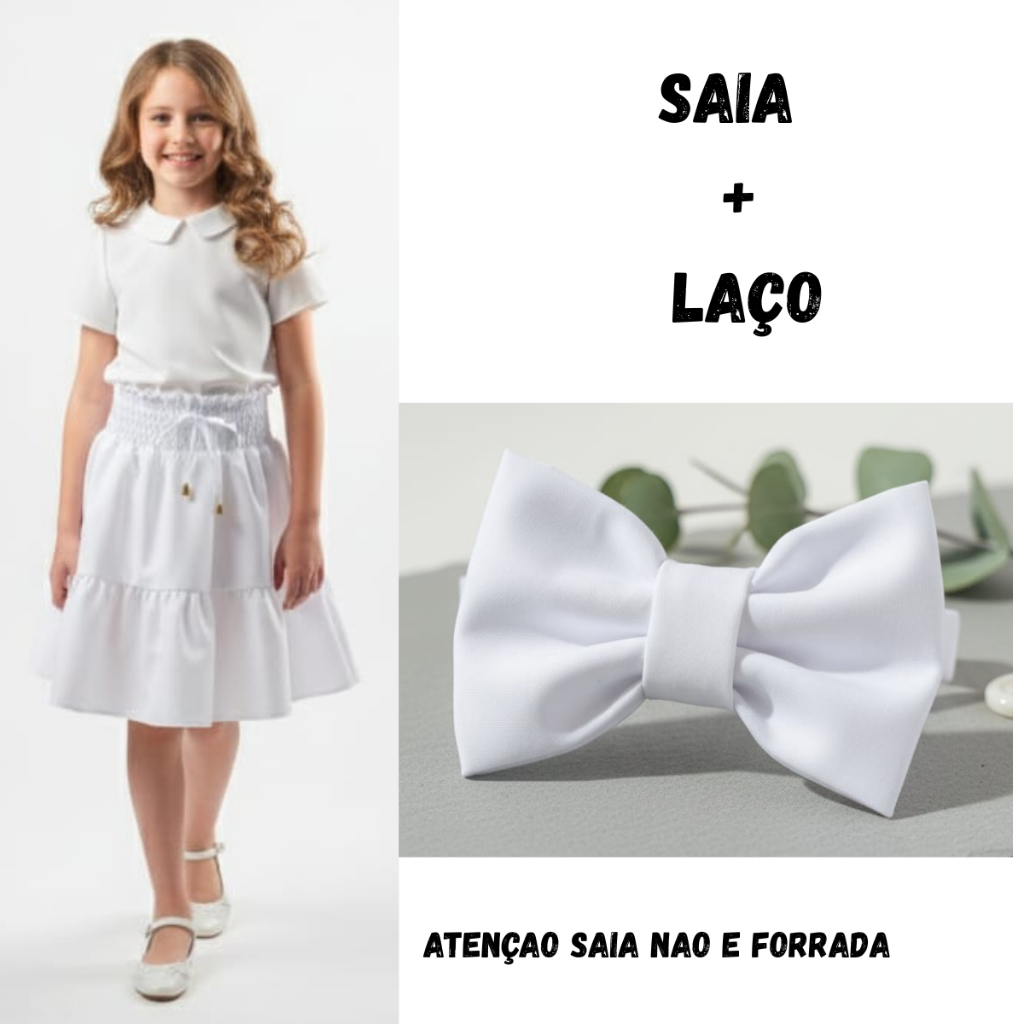 Saia com laço de cabelo. Saia Branca .Saia infantil  Saia infanto juvenil