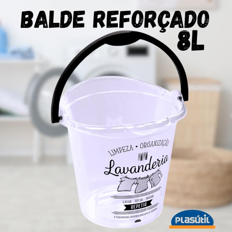 Balde Reforçado decorado Plasútil - 8 litros. COLEÇÃO LAVANDERIA
