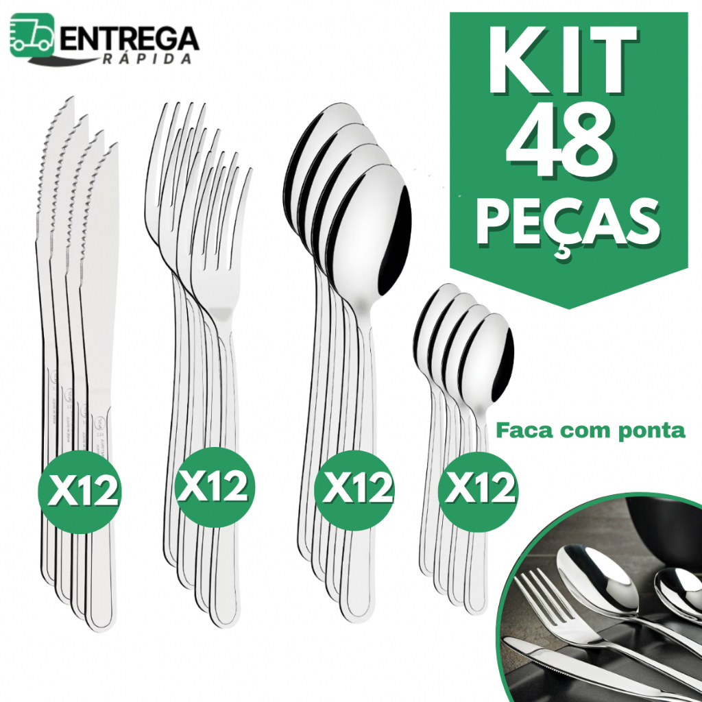 Jogo de Talher 16 32 – Garfos e Facas Aço Inox Premium Ideal para Restaurantes e Buffets