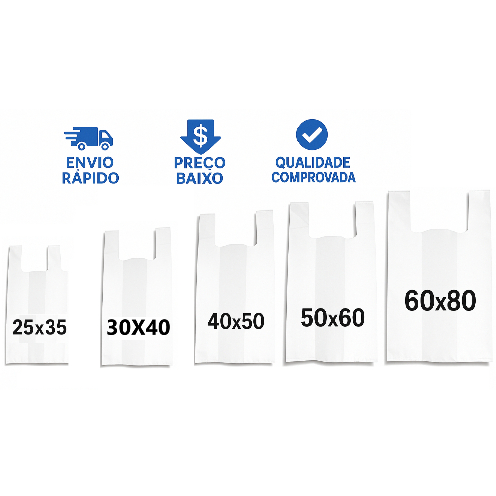 100 Sacolas plásticas brancas 30x40 40x50 50x60 60x80 com 100 unidades