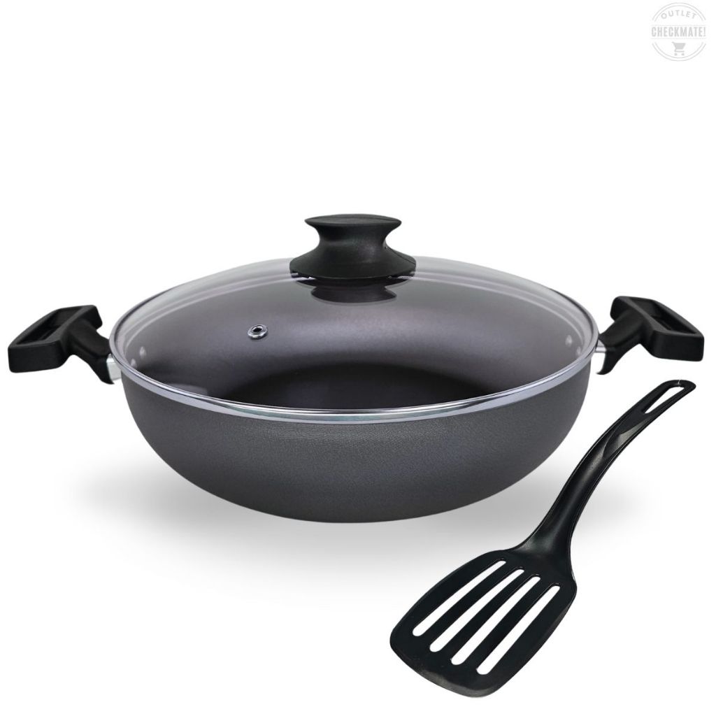 Frigideira Paellera Wok 26 cm Antiaderente Com 5 Camadas de Teflon Cor Grafite