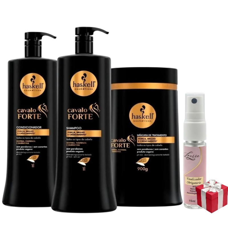 Kit Haskell Cavalo Forte Shampoo 1 Litro 1 Condicionador 1 Litro  1 Mascara 900ML