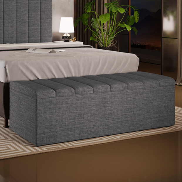 Calçadeira Recamier Baú Para Cama De Casal King Dália 195x50 cm W01 Linho Cinza Escuro - Lyam em Oferta na Shopee