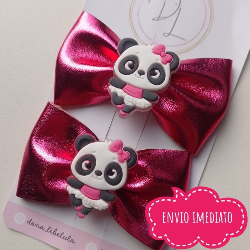 Laços infantis panda, presilha pink panda, lacinhos rosa panda, presilha de cabelo