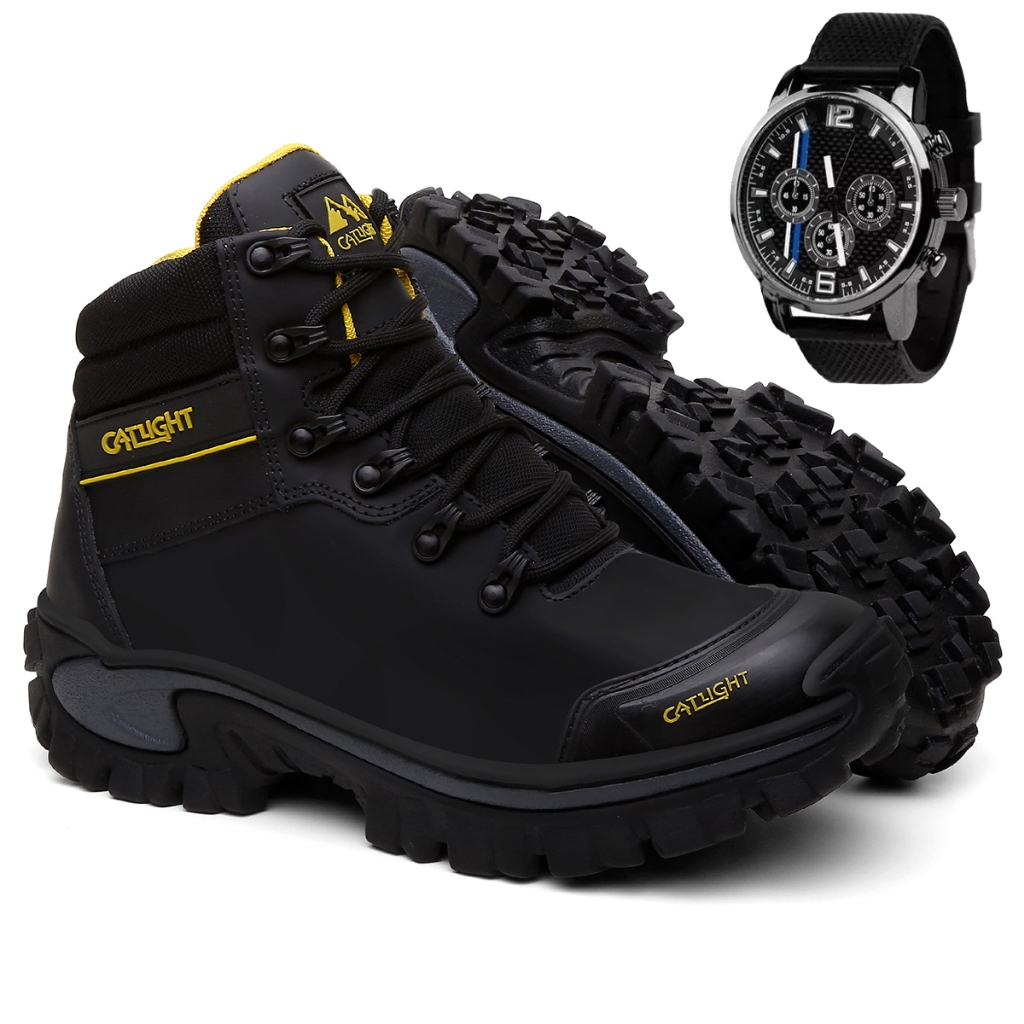 Bota Adventure Coturno Botina Masculino Casual Anatômico Couro Legítimo + Relógio Brinde