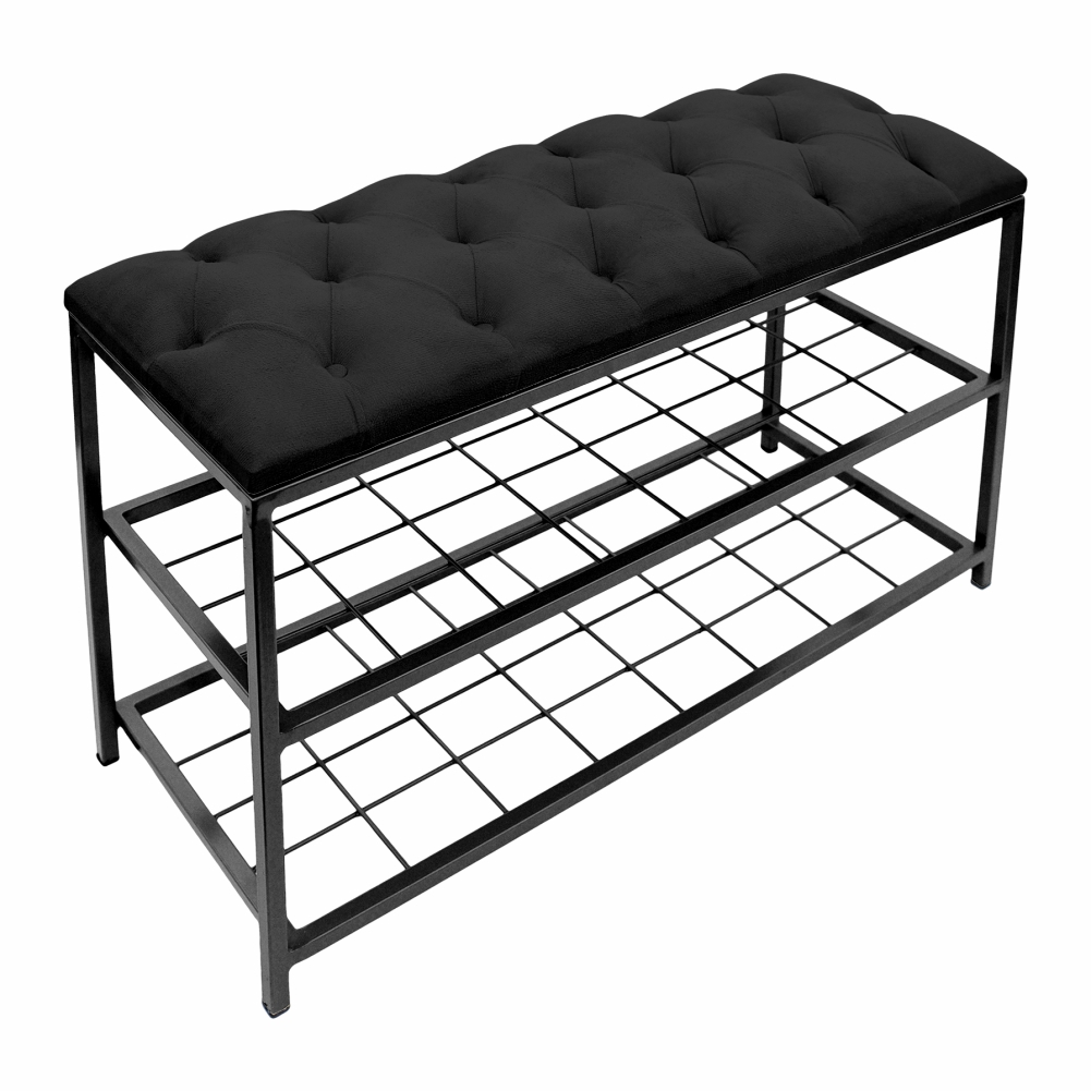 Sapateira recamier, banco ferro preto, estofada capitonê 80x50x30cm, closet, hall de entrada em Oferta na Shopee