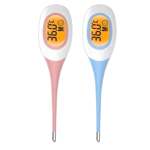 Termômetro Digital Ultra Rápido Infantil Para Bebês Clínico Flexível Ponta Macia Silicone Adulto Rosa e Azul