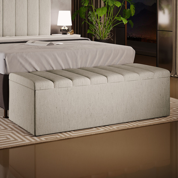 Calçadeira Recamier Baú Para Cama De Casal King Dália 195x50 cm W01 Linho Bege - Lyam em Oferta na Shopee