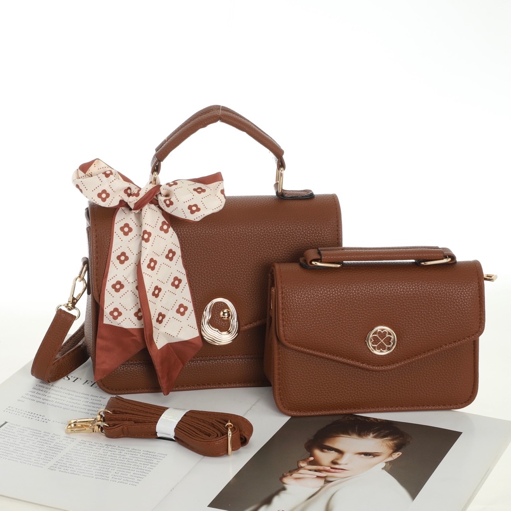 Kit 2 Bolsa Feminina Com Laço Em Couro Bolsas Transversal De Ombro Novo Estilo Alta Qualidade Multineos