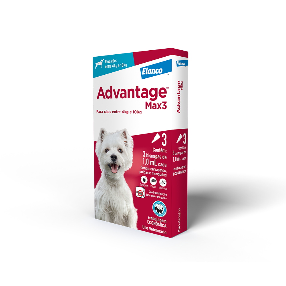 Antipulgas e Carrapatos Advantage Max3 Cães 4Kg Até 10Kg Elanco Validade:01/07/2025