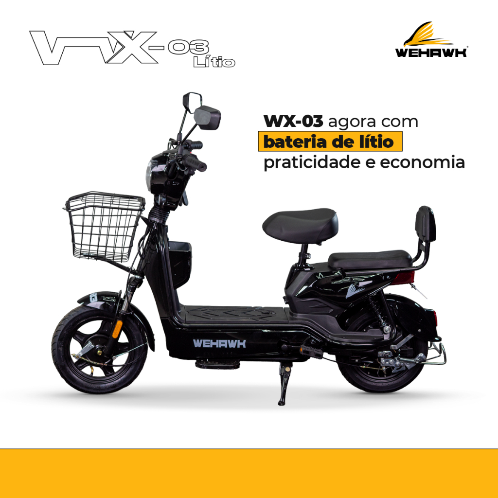 Bicicleta Elétrica Scooter 500W Basket Bateria de Lítio 48V Removível 20Ah WX-03 Preta