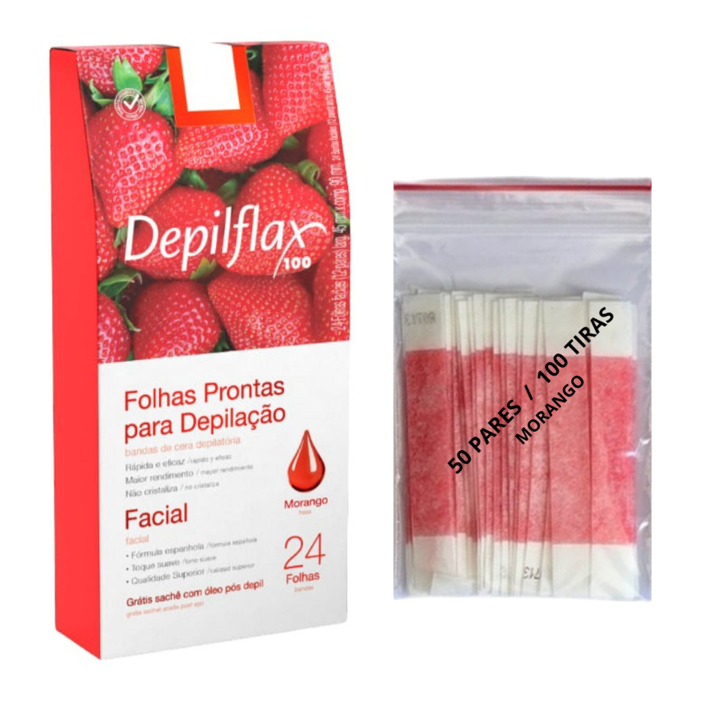 50 Pares de Tiras Depilflax p/Depilação de Sobrancelhas Morango em Oferta na Shopee
