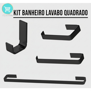 Kit Acessórios Banheiro Lavabo Quadrado 4 Peças Alumínio Preto Fosco Black em Oferta na Shopee