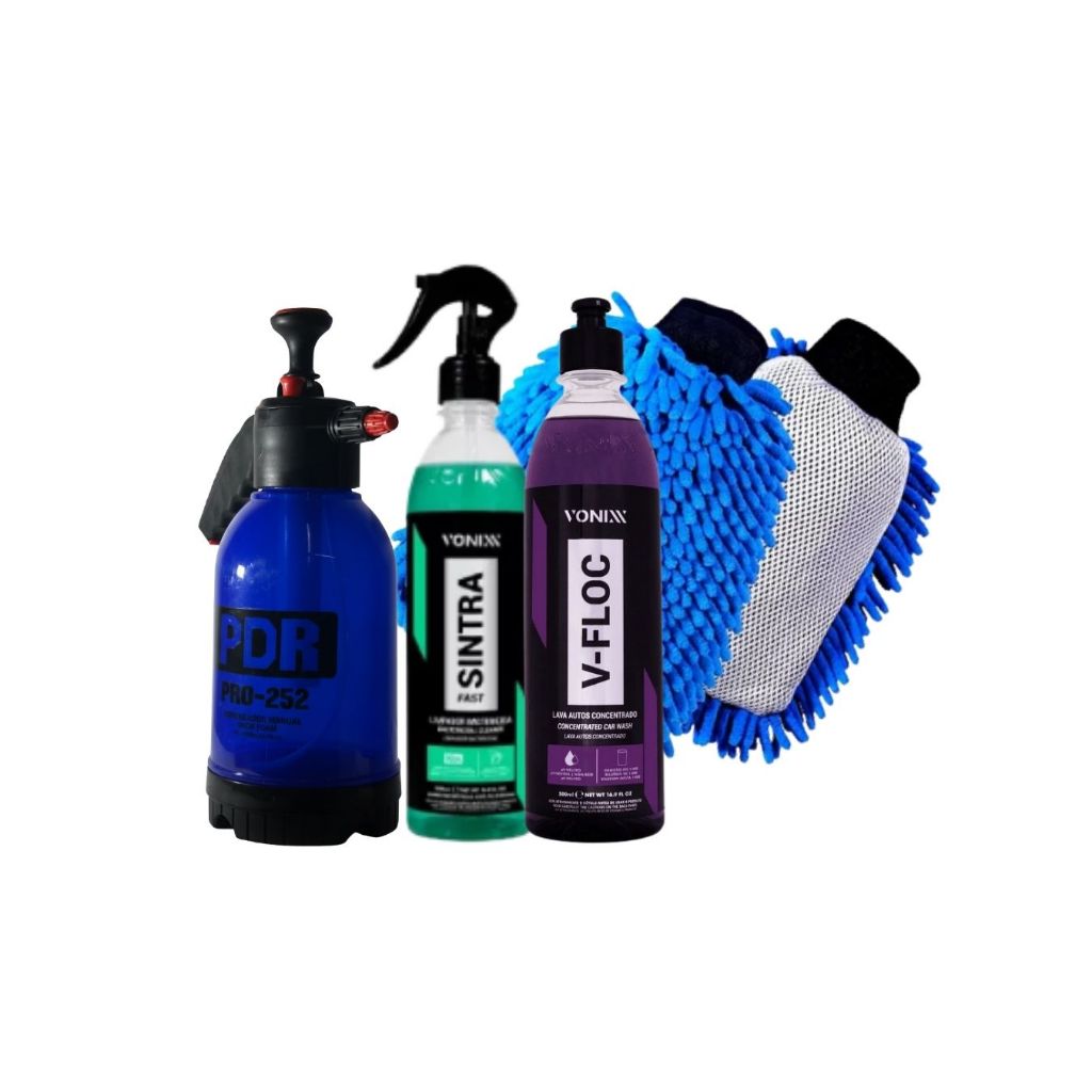 Kit Shampoo Automotivo VFloc Pulverizador Manual Sintra Pro Ação Bactericida Luva Dupla Ação Microfibra em Oferta na Shopee