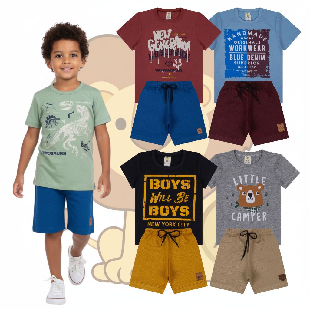 Kit Sortido 6 Peças de Roupas Infantil Menino 3 Camisetas + 3 Bermudas - Kit 3 Conjuntos de Roupa Infantil Masculino