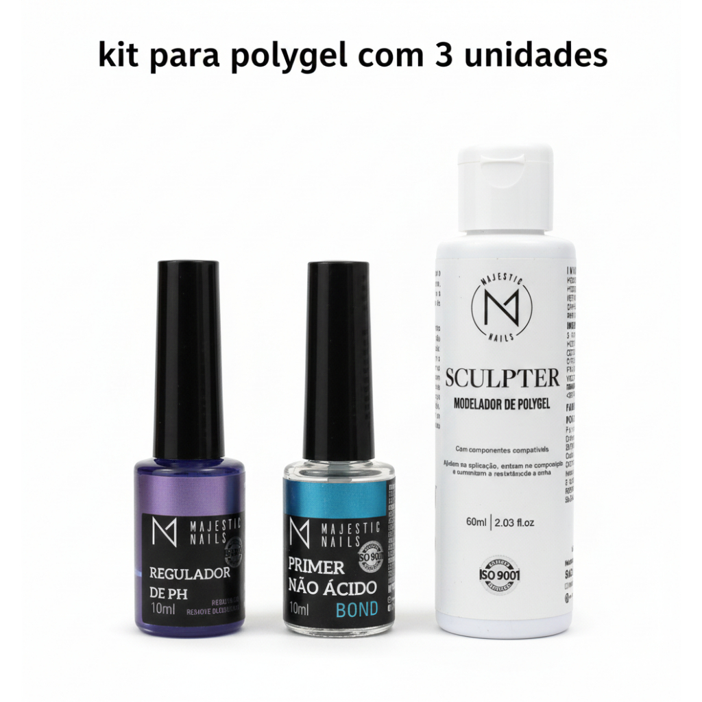 Regulador de PH + Primer Não Ácido + Sculpter Modelador de Polygel kit com 3 Itens - Majestic nails