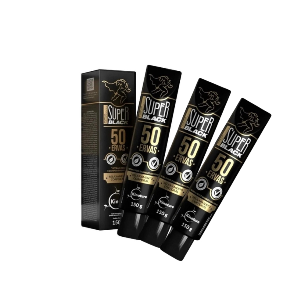 Kit 3x Super Black 50 Ervas Pomada Massageadora 150g