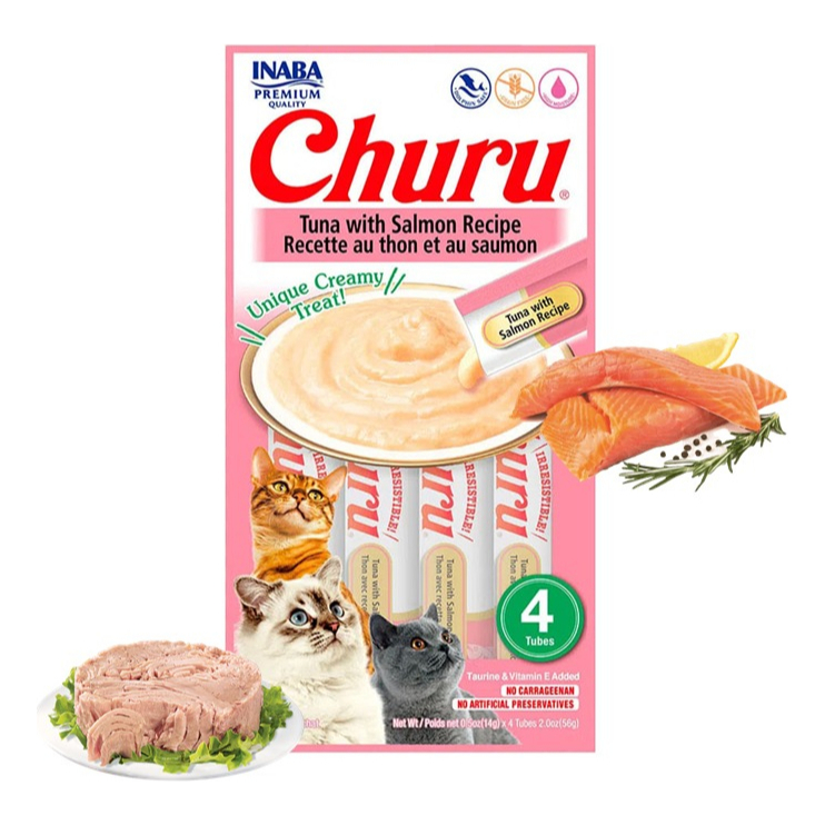 Kit 6 Unidades Churu - Gatos -  Atum e Salmão (24 Sachês 14gr)