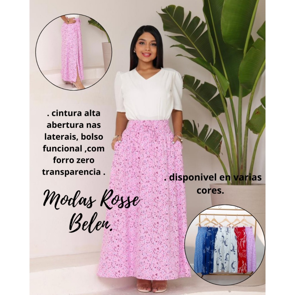 Saia longa. Alfaiataria em Viscolinho, com bolso e fenda nas laterais cintura alta. Moda casual e evangélica