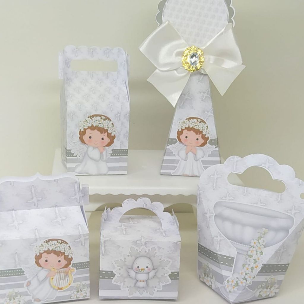 Kit Caixinhas Personalizadas Batizado Anjinho + BRINDE – Lembrancinhas Luxo para Batizado