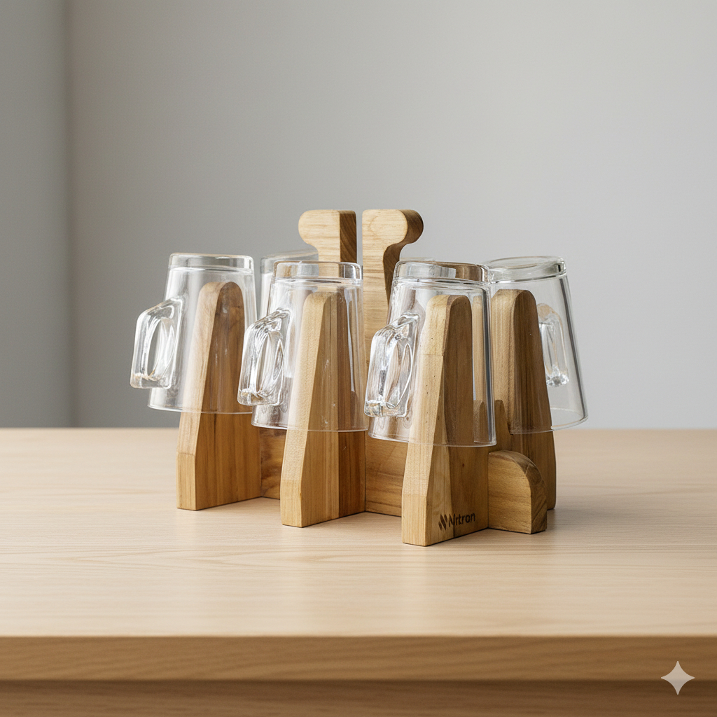 ORGANIZADOR DE COPOS TECA COM 6 ESPACOS em Oferta na Shopee