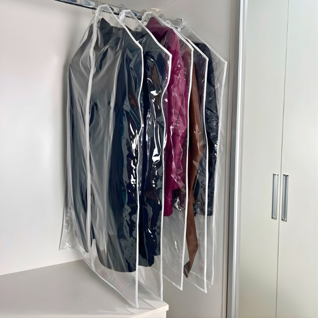 Capa Protetora Para Roupas - Terno Blazer Casaco Jaqueta Com Zíper Transparente Impermeável Kit C/ 5