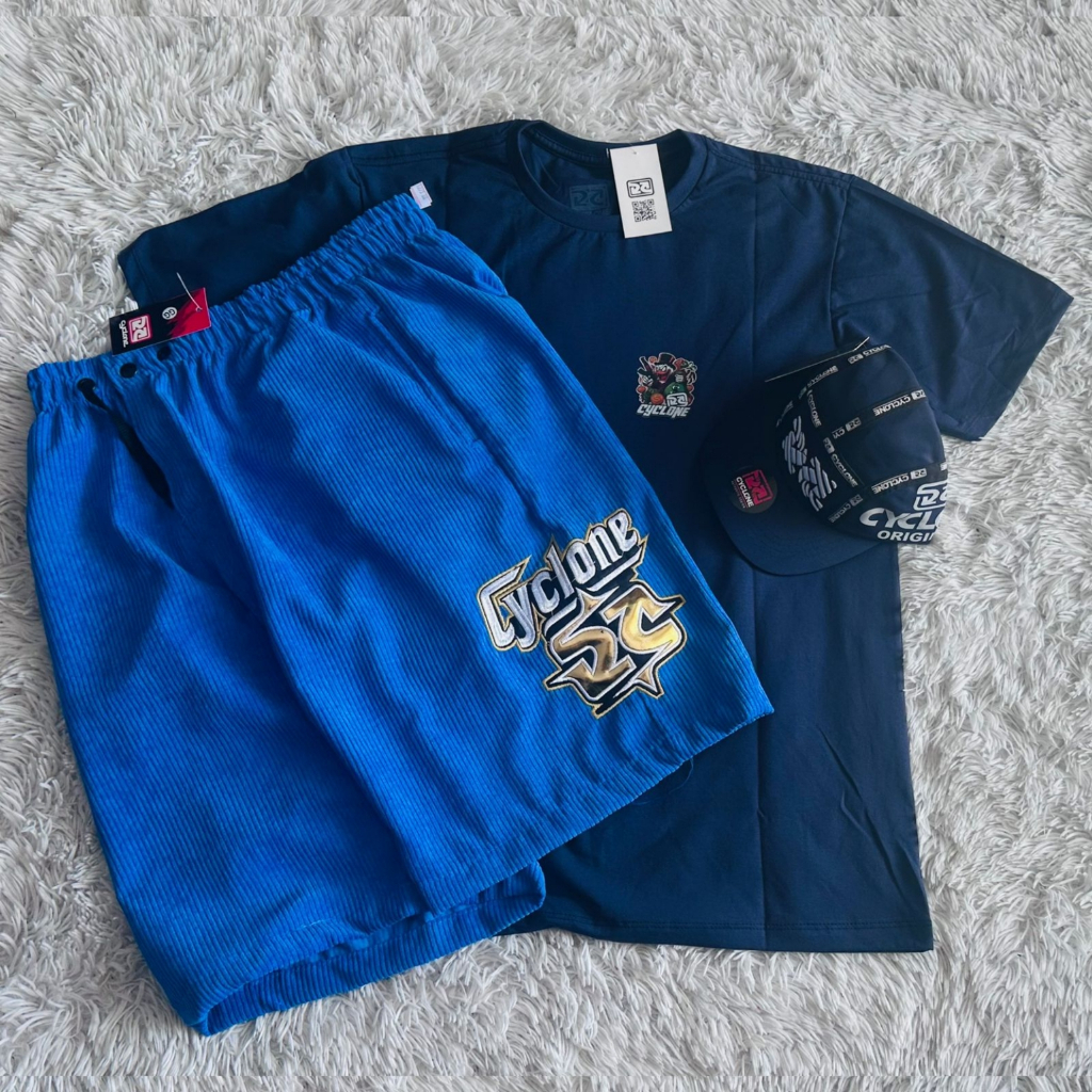 Bermuda Cyclone Veludo Preta Dragão New + Camiseta Red e Boné