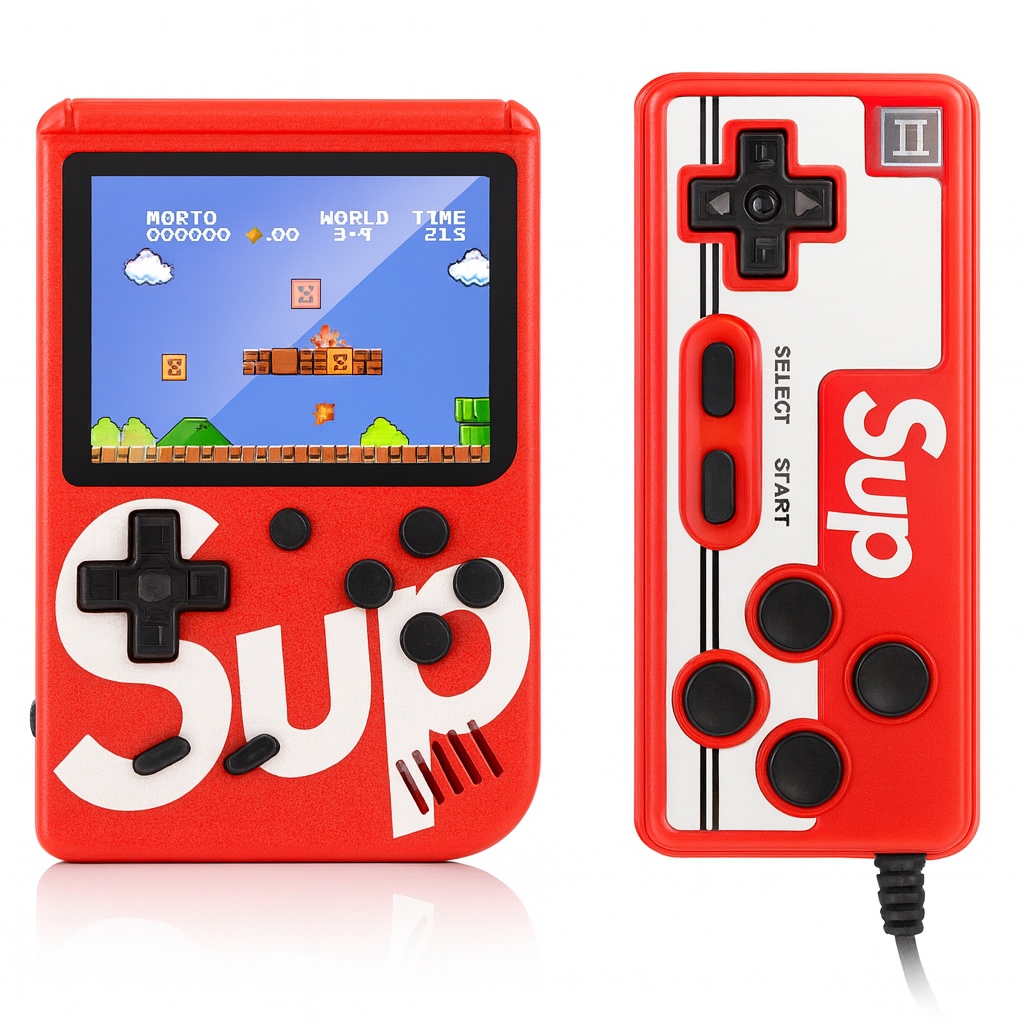 Mini Video-Game Console Portátil Retrô SUP 400 Jogos + 1 Controle Para 2 Jogadores