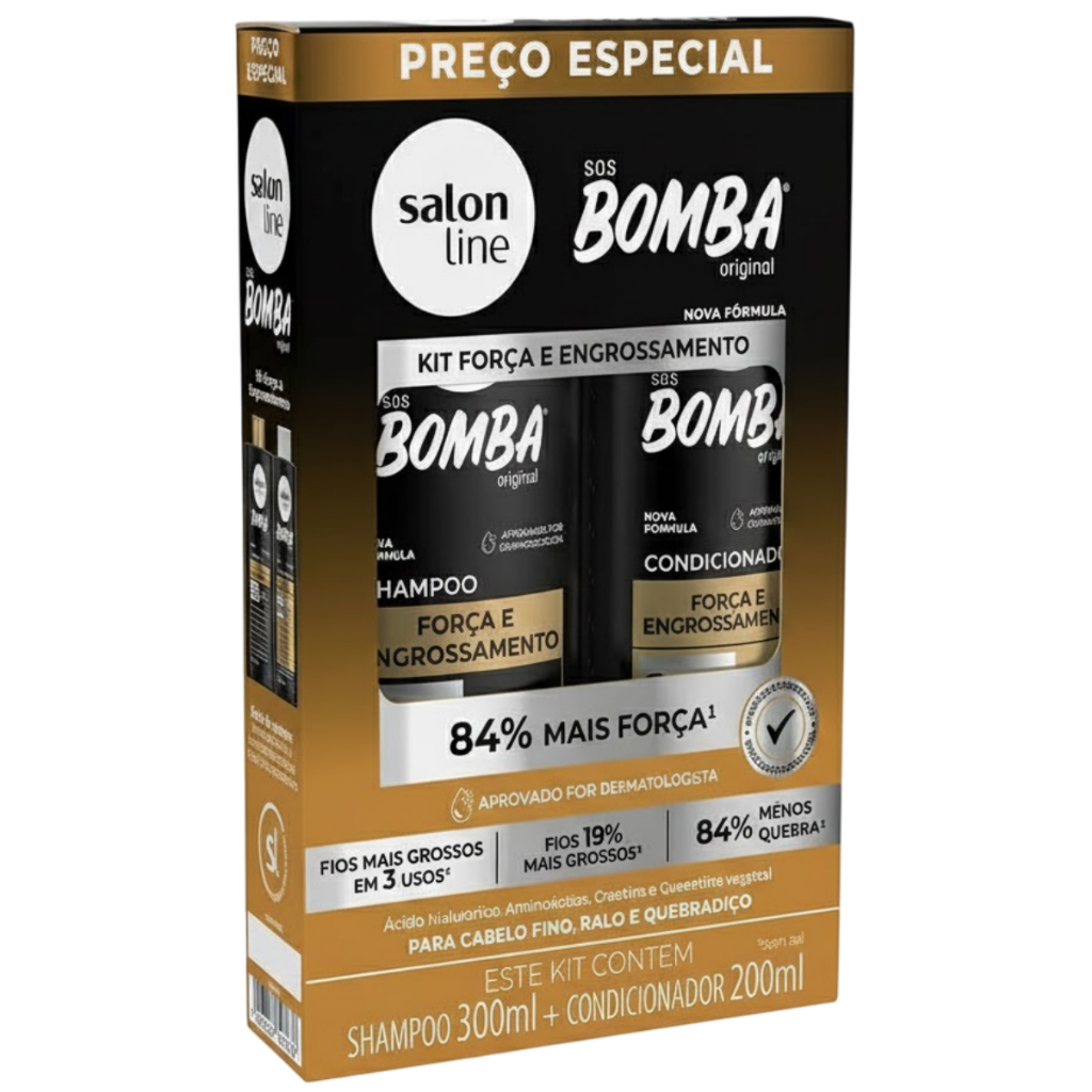 Kit Bomba Salon Line Shampoo 300ml + Condicionador 200ml Força E Engrossamento